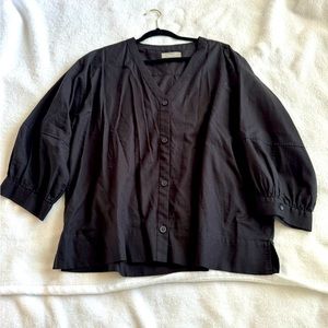 Everlane Lantern-sleeve cotton v-neck button down blouse
